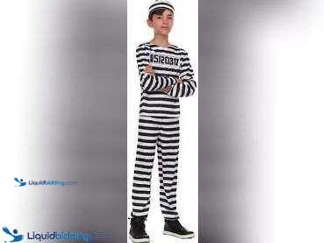 Lot 49-5435628 - Camo Soldier Boys Costume (child x-Large) and Prisoner Boys Costume (child small) Unused