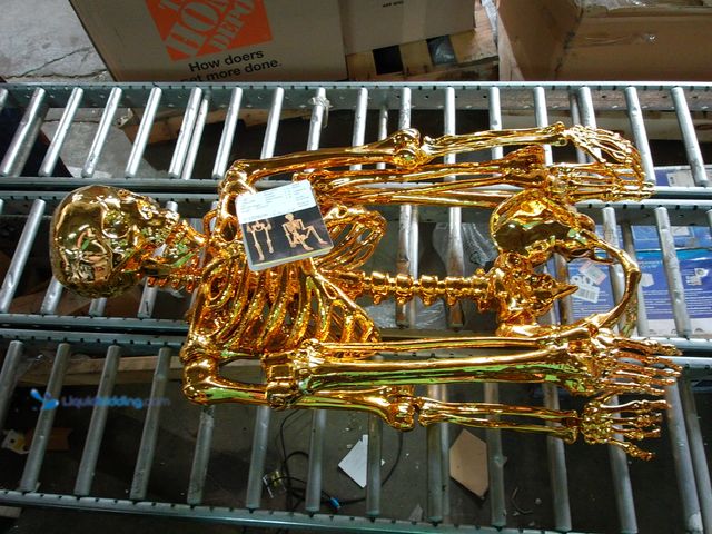 Lot 49-1533781 - Life Size Gold Plated Posable Skeleton Halloween Décor, Model #866593, Unused  Ref#HW1009
