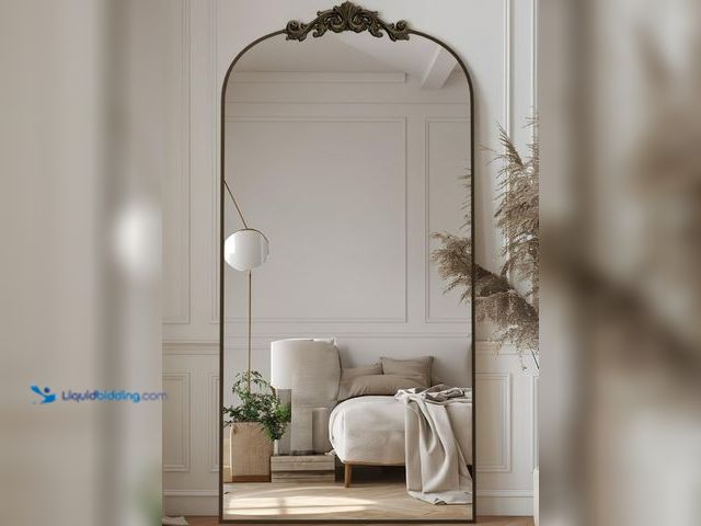 Lot 49-3465316 - Antok Arched Full Length Mirror, 71"x28" Floor Mirror with Carved, Full Body Mirrors for HomeDecor, ...