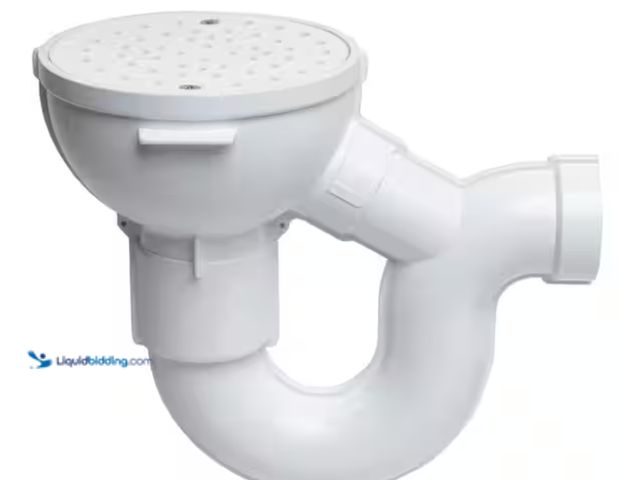 Lot 49-2000229 - Lot of (2) Oatey Round White PVC Floor Drain with P-Trap, Cleanout and Screw-In Drain Cover, Model #...