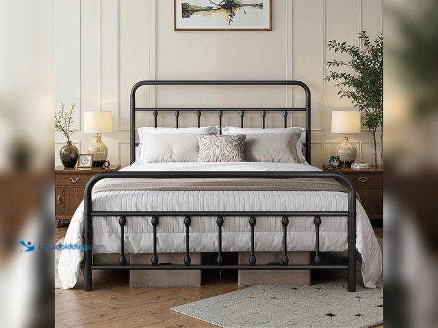Lot 49-5437198 - Queen Bed Frame-Classic Metal Platform Bed Frame Mattress Foundation with Victorian Style Iron-Art H...
