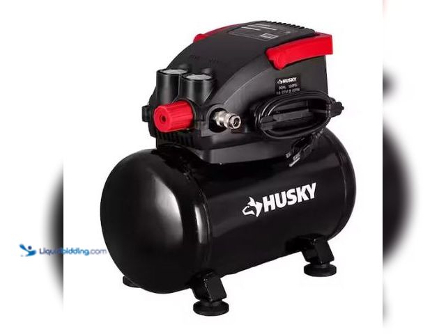 Lot 49-3473116 - Husky 3 Gal. 120 PSI Portable Electric Oil-Free Light Duty Hotdog Air Compressor with Fold Down Hand...