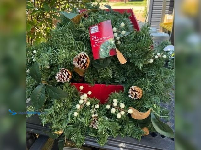 Lot 49-1547236 - (2) Home Accents Holiday 24” Wreath With Pinecones And Berries, Model# 195546014342, Unused, (2 wrea...