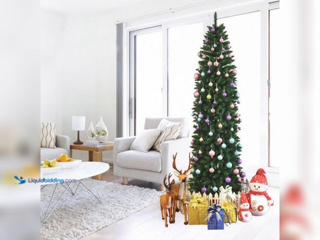 Lot 49-1546897 - Ktaxon 7.5FT Slim Pencil Artificial Christmas Tree, Foldable Stand, Xmas Pine Tree for Holiday, Mode...