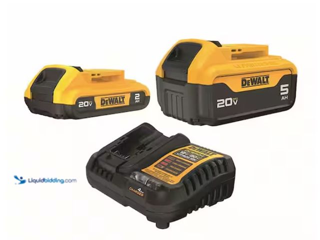 Lot 49-1567838 - DEWALT 20V MAX Lithium-Ion Battery Kit with 5.0Ah and 2.0Ah Battery and Charger, Model # DCB225-2C, ...