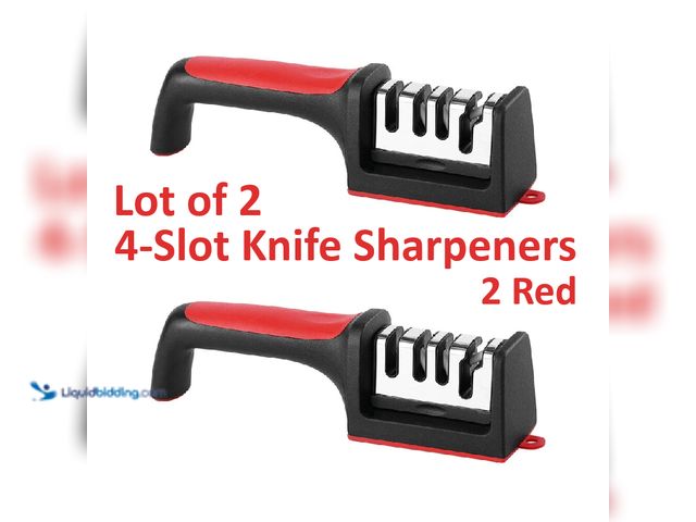 Lot 49-1820685 - Lot of 2 Knife Sharpeners 4-Slot Red/Black - NEW - Features 4 different sharpening slots, and is wid...