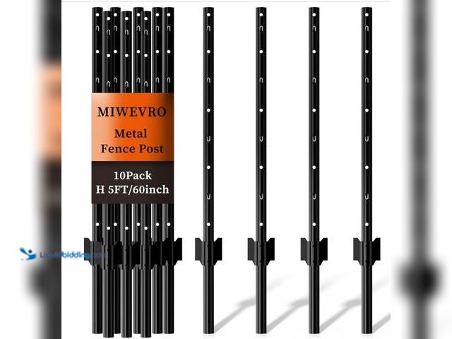 Lot 49-1516421 - 10 Pack Garden Fence Post, 5 Feet Heavy Duty Metal U-Post for Wire Fence, No Dig Garden Fence Stakes...