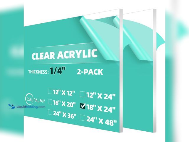 Lot 49-5581457 - CALPALMY (2 Pack) 1/4" Thick Clear Acrylic Sheets - 18 x 24 Pre-Cut Plexiglass Sheets for Craft Proj...