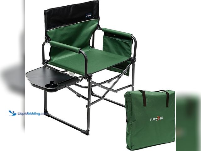 Lot 49-1630609 - SUNNY FEEL Camping Directors Chair, Heavy Duty, Oversized Portable Folding Chair with Side Table, Po...