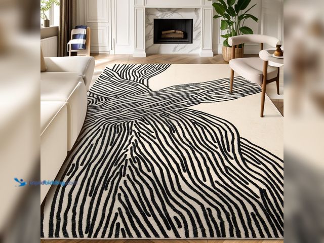 Lot 49-3528258 - 10ft x 8Ft Area Rugs, Abstract Washable Rug, Modern Black and White Rug for Bedroom Living Room. [Mo...