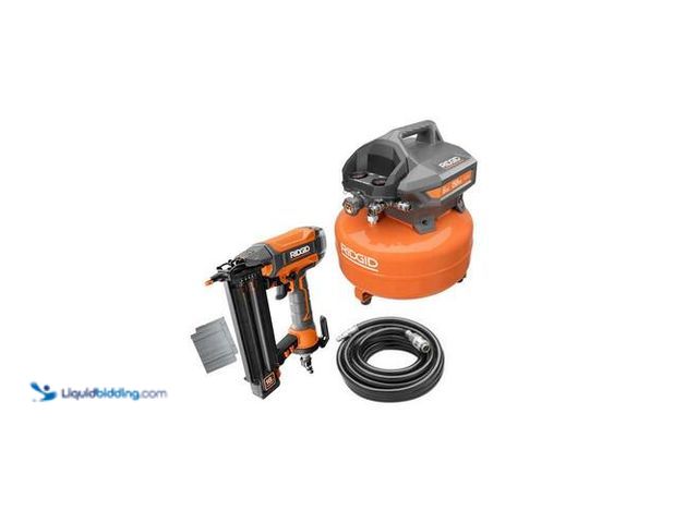 Lot 49-2024880 - RIDGID 6 Gal. Electric Pancake Air Compressor and Pneumatic 18-Gauge 2-1/8 in. Brad Nailer. Model # ...