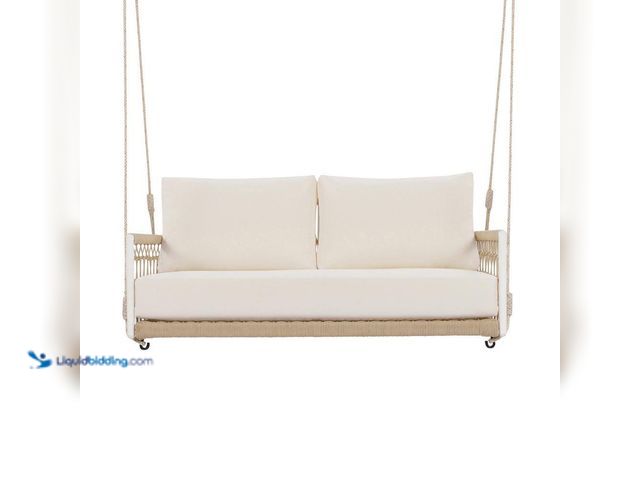 Lot 49-5414721 - 2-Person White Steel Patio Hanging Porch Swing Bench Chair with White Cushion Model # W0521-SWBE unu...