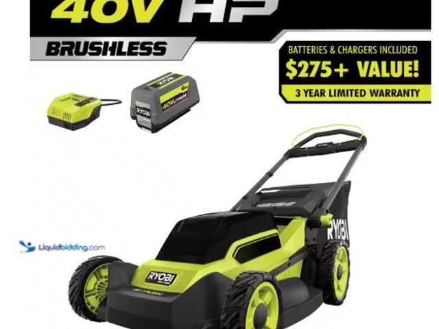 Lot 49-1516310 - RYOBI 40V HP Brushless 20 in. Cordless Battery Walk Behind Push Lawn Mower with 6.0 Ah Battery and C...
