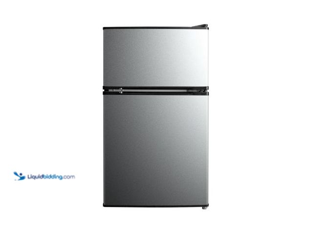 Lot 49-2005567 - Mainstays 3.2 Cu Ft 2-Door Compact Refrigerator with Freezer, Stainless Steel, Mini Fridge for Dorm,...