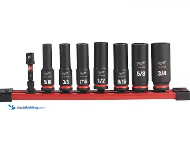Lot 49-2005827 - (8-Piece) Milwaukee SHOCKWAVE Impact Duty 3/8 in. SAE Deep Impact Rated Socket Set, Model # 49-66-70...