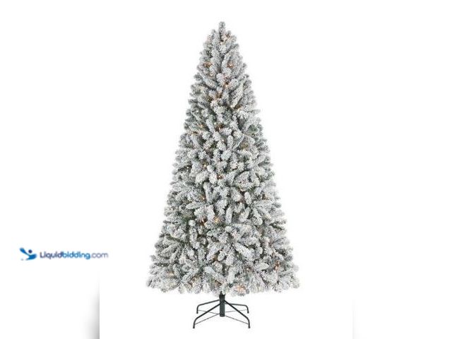 Lot 49-1544880 - Home Accents Holiday 7.5 ft. Alta Flocked Christmas Tree, Model # 1007686694, Slightly used, Tested ...