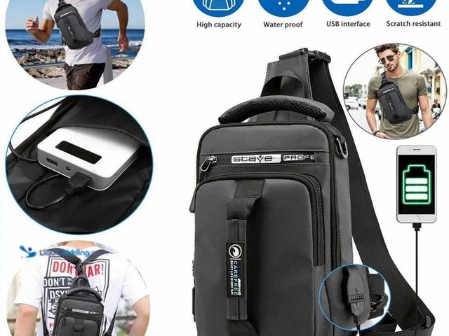 Lot 49-1802837 - Men's Sling Crossbody Bag 11.8"T x 7.1"W x 2.8"D Black - NEW - Made of high-quality water-resistance...