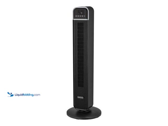 Lot 49-3616969 - Hampton Bay 36 in. 4-Speed Oscillating Tower Fan in Black with Remote Control and Easy Carry Handle ...