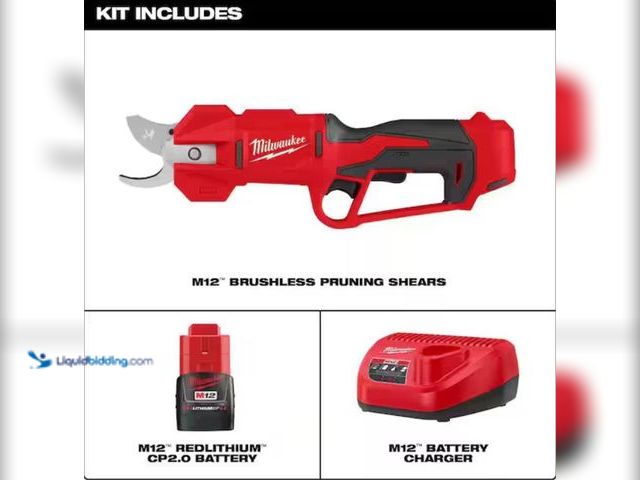 Lot 49-1631898 - Milwaukee M12 12V Cordless Brushless Pruner Shears Kit W/ 2.0 Ah Battery & Charger, Model # 2534-21,...