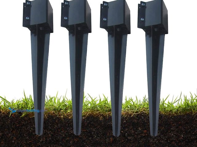 Lot 49-3513427 - Fence Post Anchor Ground Spike Metal Black Powder Coated 24 x 4 x 4 Inches Outer Diameter (Inner Dia...