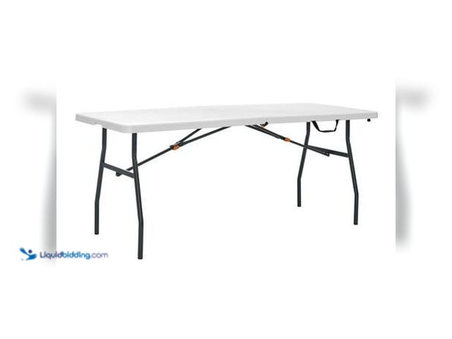 Lot 49-5548826 - HDX 6 ft. White Resin Top Rectangular Fold in Half Utility Table for Indoor/Outdoor Use, Seats 6 Mod...