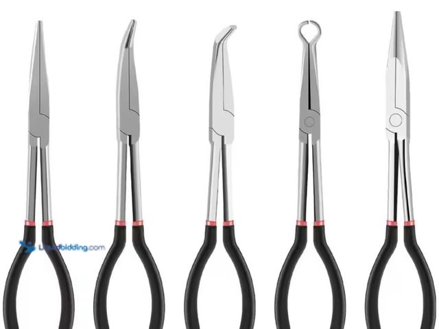 Lot 49-1792549 - New 5 Long Nose Pliers for Removing Spark Plugs, Featuring 25°, 45°, And 90° Angles, Along with O-Sh...