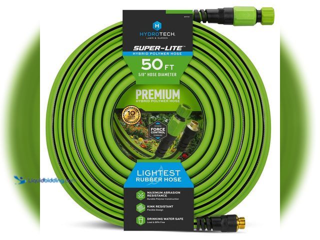Lot 49-5560140 - Hydrotech
5/8 in. x 50 ft. Hybrid Polymer Rubber Super-Lite Garden Hose - Force Control Technology,...