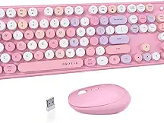 Lot 49-3600471 - UBOTIE Colorful Computer Wireless Keyboard Mice Combo, Retro Typewriter Flexible Keys Office Full-Si...