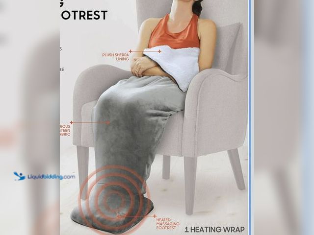 Lot 49-1810588 - Massaging Heated Footrest    Calming Cozy by Sharper Image Personal Sherpa Wrap with Electric Heatin...