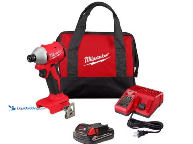 Lot 49-2004179 - Milwaukee M18 18-Volt Lithium-Ion Compact Brushless Cordless 1/4 in. Impact Driver Kit with One 2.0 ...