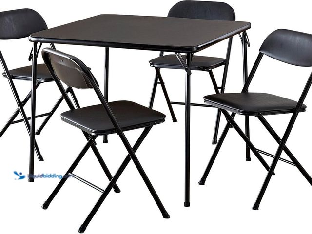 Lot 49-5548828 - Mainstays 5 Piece Card Table and Chair Set, Black MODEL: B00KIZGX7Q UNUSED.