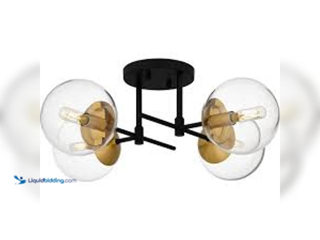 Lot 49-5407305 - DSI LIGHTING 21.88 in. 4-Light Matte Black and Nouveau Gold Semi-Flush Mount with Clear Glass Shades...