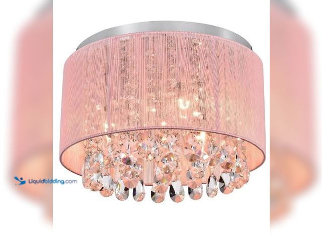 Lot 49-3432183 - LaLuLa Pink Chandelier for Girls Bedroom, Crystal Flush Mount Ceiling Light with Pink Cotton Thread ...