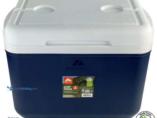 Lot 49-1625756 - Ozark Trail 30 qt 42-Can Hard-Sided Wheeled Cooler, Blue, Model # 1700743076, Unused.  Ref#WM0703