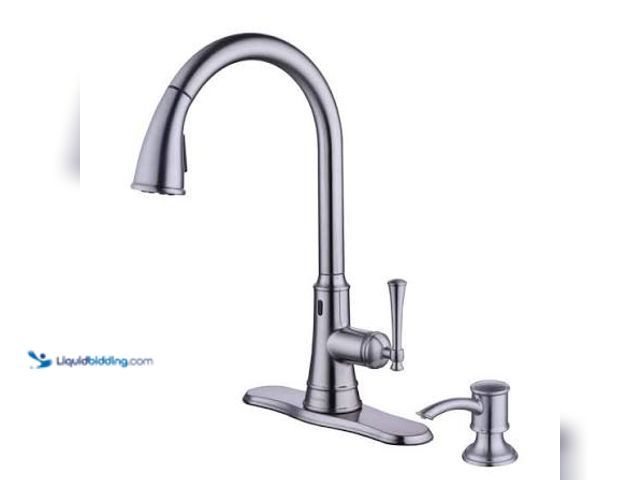 Lot 49-1629150 - Glacier Bay Hemming Single-Handle Touchless Pull Down Sprayer Kitchen Faucet with Soap Dispenser in ...