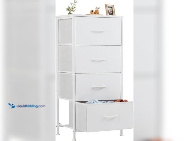 Lot 49-3531718 - Sweetcrispy Nightstand Small Bedroom Dresser with 4 Fabric Drawers, Bed Side Furniture End Table, Wo...