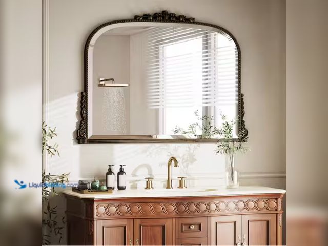 Lot 49-2000068 - XRAMFY Antique Bronze 44 in. W x 32 in. H Arched Polyurethane Framed with Decoration Antique Vanity ...