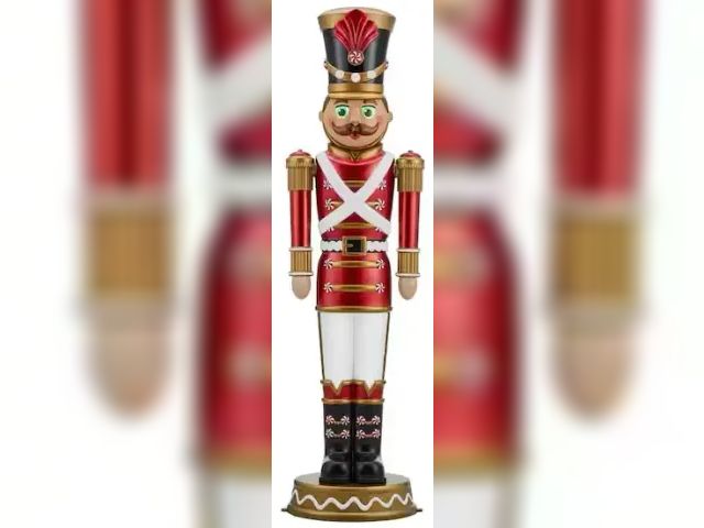 Lot 49-1548117 - HOME Accents Holiday 6 ft LED Candy Soldier Nutcracker Model #24SV24395, Slightly Used, Missing Righ...