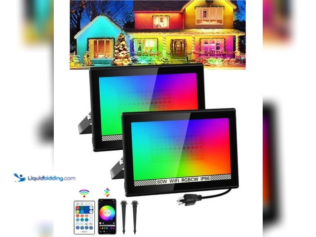 Lot 49-3481707 - T-SUN RGB Flood Lights Outdoor, 60W Equivalent Color Changing Landscape LED Light with APP Control, ...