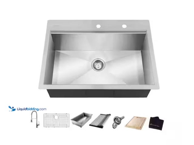 Lot 49-1624480 - Glacier Bay Zero Radius 30 in. Drop-In Single Bowl 18 Gauge Stainless Steel Workstation Kitchen Sink...