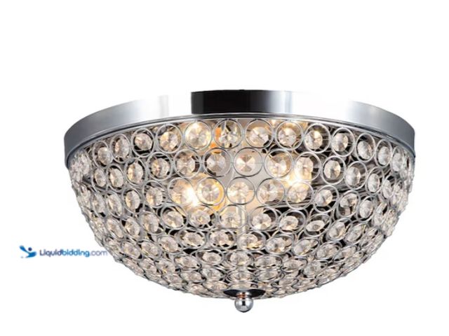Lot 49-5543849 - Elegant Designs Elipse Crystal 2 -Light 13-in Chrome Flush Mount Light. Model #FM1000-CHR. Unused