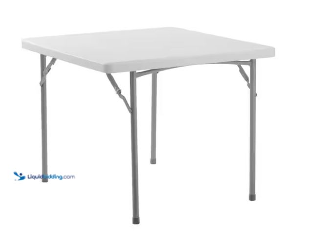 Lot 49-1631947 - National Public Seating 36 in. W x 36 in. D Speckled Gray Blow Molded Plastic Top, Heavy-Duty Metal ...