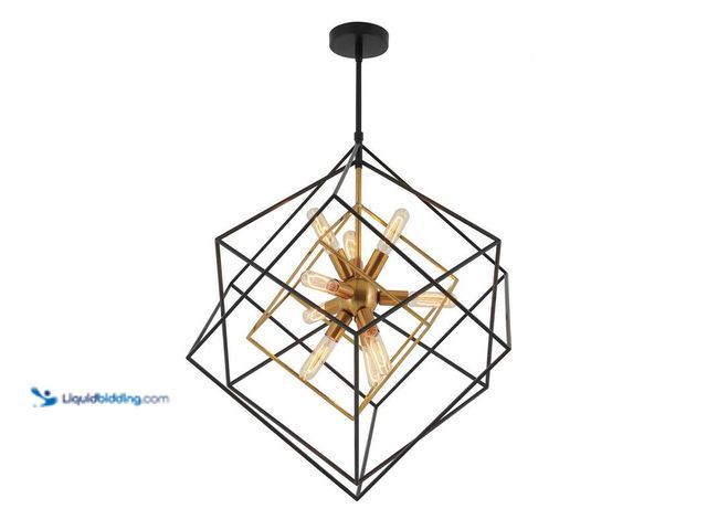 Lot 49-5406870 - Artika Imperium 9-Light Black and Gold Modern Sputnik Geometric Chandelier Light Fixture for Dining ...