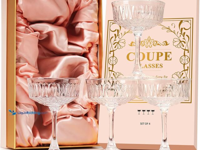 Lot 49-3535392 - Coupe Glasses, Martini Glasses Set of 4, Vintage Champagne Coupe Glasses, 8oz Large Martini Glass, C...