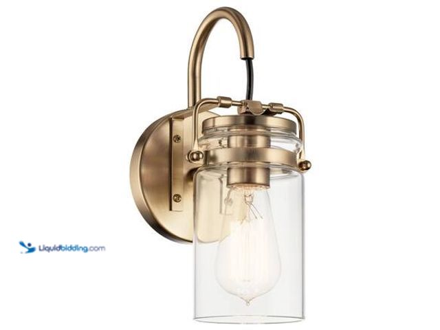 Lot 49-5581516 - KICHLER Brinley 1-Light Champagne Bronze Bathroom Indoor Wall Sconce Light with Clear Glass Shade Mo...