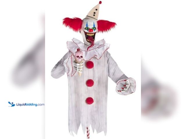 Lot 49-5436662 - Party City Light-Up Talking Ice Scream Clown Yard Stake, 7.5ft - Halloween Decoration, Sound & Motio...