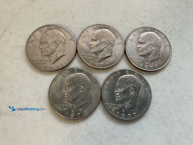 Lot 49-3503510 - LOT OF 5 “IKE” EISENHOWER LARGE ONE DOLLAR COINS INCLUDING 1971, 1974 AND 1977