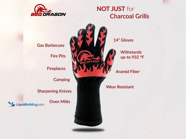 Lot 49-3564488 - QTY 2 -  BBQ Dragon
Extreme Heat Resistance BBQ Gloves (1-Pair). Model # BBQD240. Unused