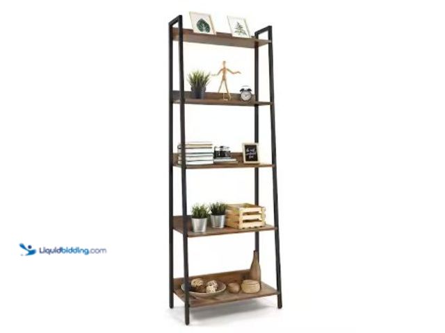 Lot 49-2022900 - CAPHAUS 67 in. Rustic Oak Bookcase Shelf Organizer, 24 in. W 5 Tier Ladder Bookshelf for Home Office...