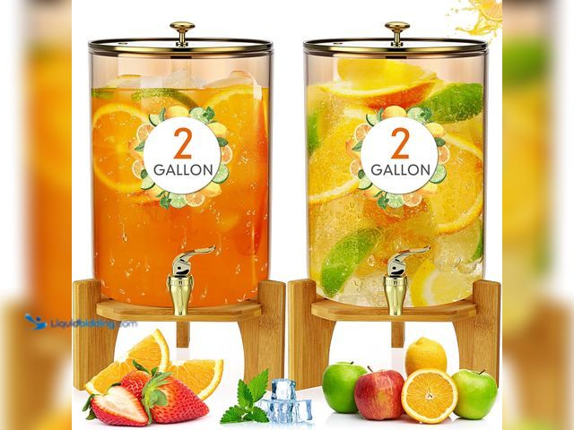 Lot 49-5553212 - Honeydak 2 Pack 2 Gallon Each Amber Glass Drink Dispensers with Spigot, Gold Accent, Beverage Dispen...